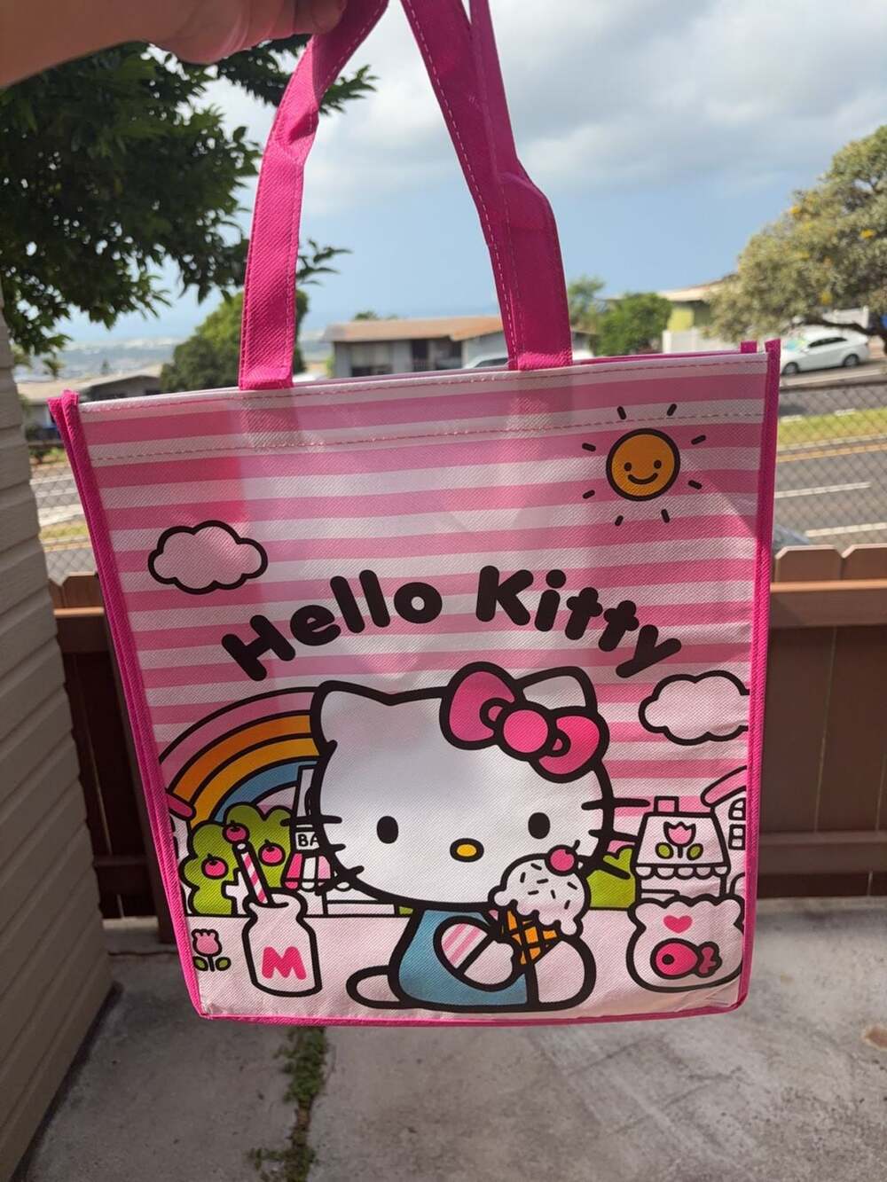 Hello Kitty Pink Striped Reusable Tote Bag